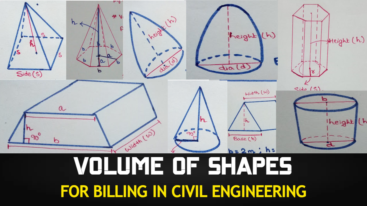 Volume of 14 Geometrical Shapes for Billing in Civil Engineering