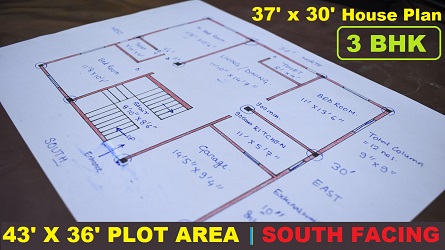 37 x 30 Ghar ka Design I 1110 sqft House Plan I Ghar ka Naksha I 3 BHK home plan South facing