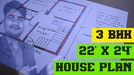 22' X 24' House Plan | 3 BHK Ghar Ka Naksha | 528 sqft House Plan | 22 फ़ीट X 24 फ़ीट House Design