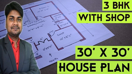 30 X 30 feet House Design | 3BHK with Shop in front | घर का नक्सा 30 फ़ीट X 30 फ़ीट | Ghar Ka Naksha